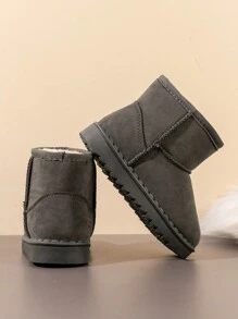 2024 Zimowe dziecięce buty śnieżne w jednolitym kolorze, maluchy, chłopcy, dziewczęta, grube, ciepłe buty zimowe, odpowiednie do jazdy na nartach i aktywności na świeżym powietrzu