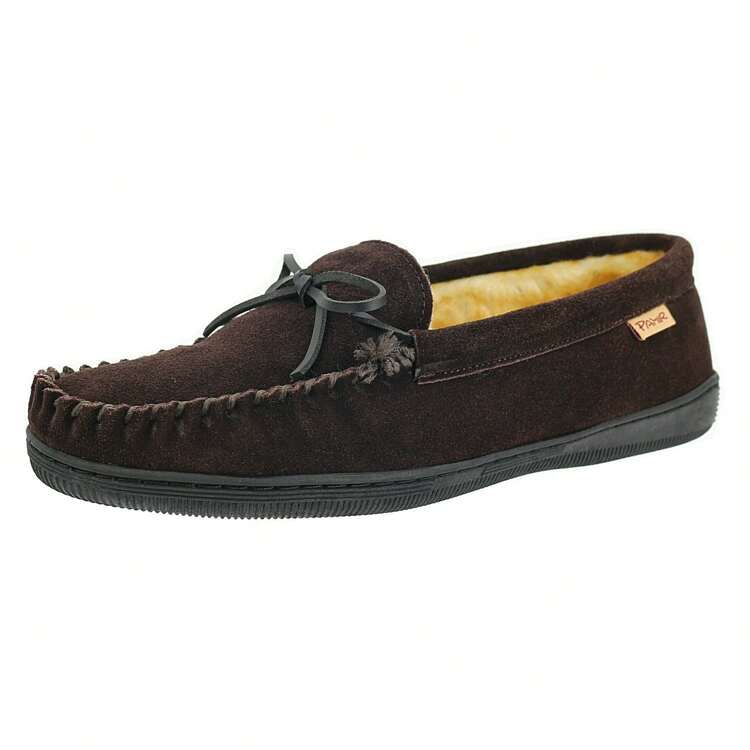 PAMIR Men s Genuine Suede Faux Fur Lined Slip On Moccasin Slippers Indoor Outdoor House Shoes SHEIN UK