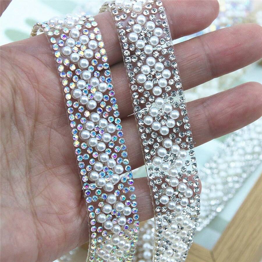 1碼正方形珍珠鑽石熱熔膠修邊,適用於皮帶、鞋子、衣服、包包、帽子、條帶裝飾 - 彩色 - 查看 1