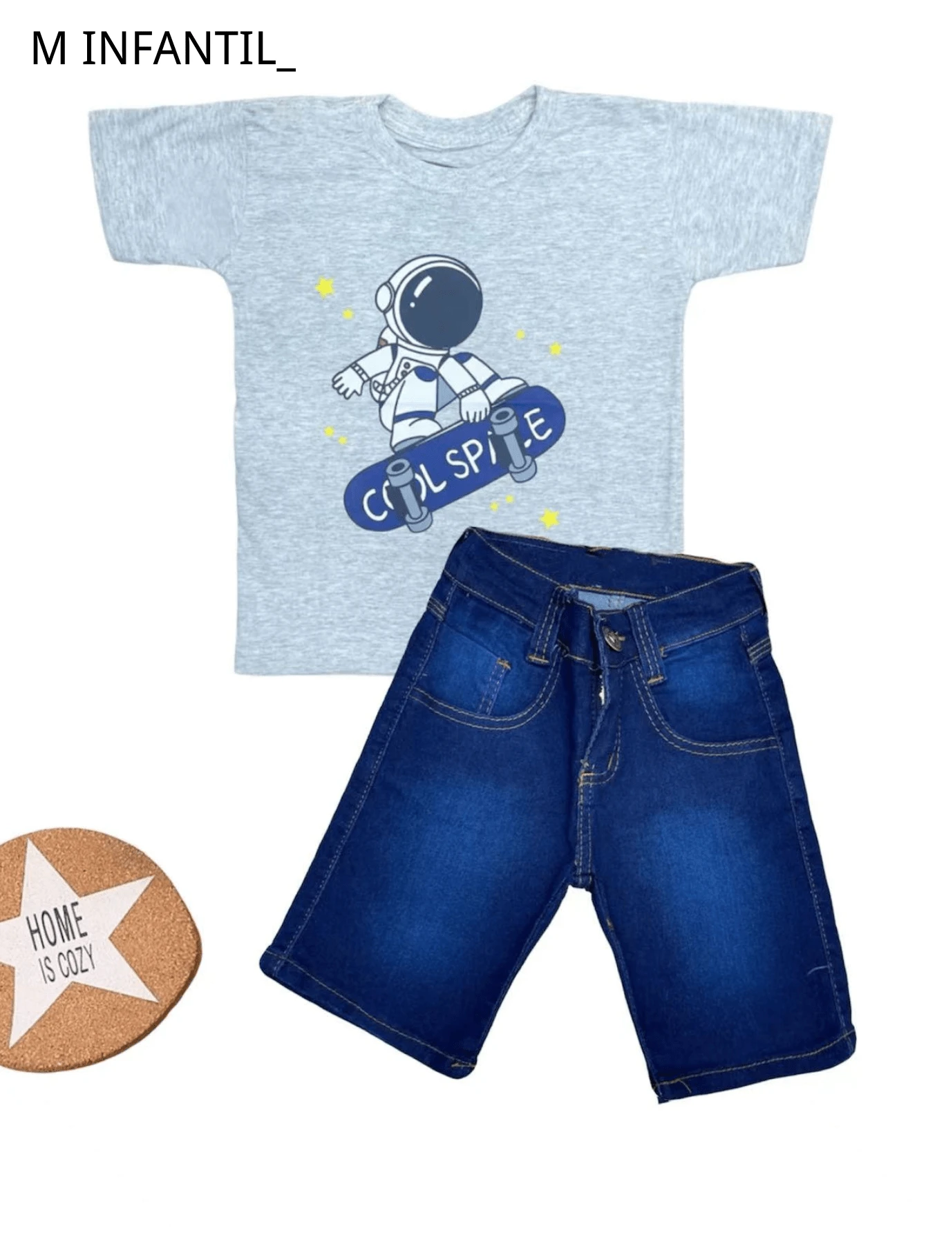 CHILDREN'S FASHION_ Children's T-Shirt+Short Set Premuim Moda Verão - Màu Xám nhạt - Xem 1
