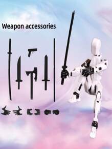 1套全关节模块化可动人偶玩具，包含：人偶+3套手型+长棍+枪+斧+剑+武士刀，可摆出各种炫酷的造型和样式。DIY变形机器人3D打印人体模型绘画模型桌面摆件，幸运13机甲风格人物减压玩具，趣味礼物，帅气手办 - 彩色 - 查看 11