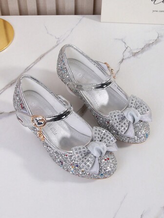 Girls Bowknot High Heel Shoes Kids Wedding Party Dress Shoes, Toddler Fashion Flats For Spring Autumn