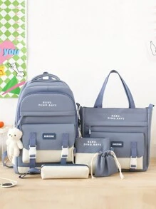 5件套返校背包套装，经典基础款背包套装，大容量多件套，包含背包、手提包、斜挎包、铅笔盒和零钱包，带笔记本电脑隔层。休闲时尚的多功能背包，撞色优质帆布材质，可调节肩带和宽敞的多口袋设计。轻便易携的拉链背包，适合毕业生、青少年/女孩、户外旅行、初中生、高中生和大学生，适合各种场合！ - 藍色 - 查看 11