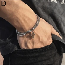 Pulsera de acero inoxidable para hombre, trenzada con cadena cuadrada positiva y negativa con cierre magnético, joyería de pulsera de regalo de vacaciones, favorita del hombre