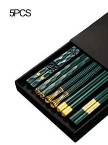 5 Đôi Đũa Có Thể Tái Sử Dụng, Đũa Hợp Kim Kháng Khuẩn Đồ Dùng Học Tập, Đũa Nhà Bếp Trung Quốc Nhật Bản Hàn Quốc Đũa Sợi Thủy Tinh Chống Trượt Nhiều Kiểu Màu Xanh Lá Cây Và Vàng, Quay Lại Trường Học - Nhiều màu - Xem 1