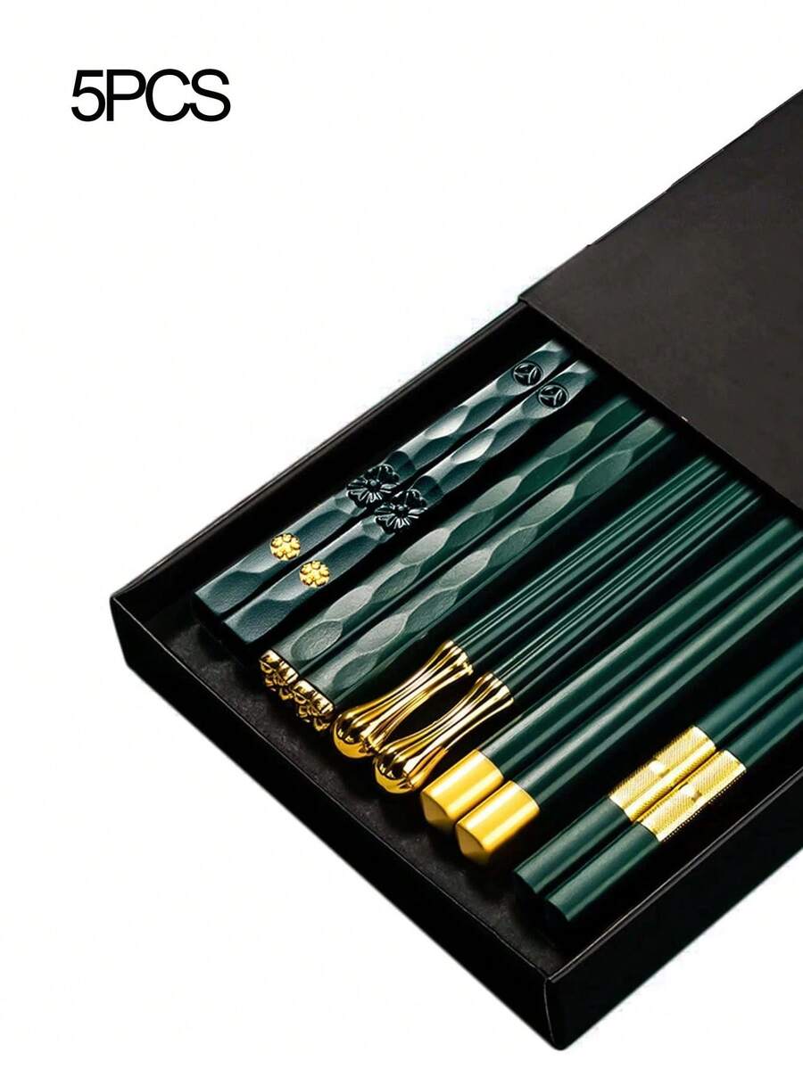 5 Đôi Đũa Có Thể Tái Sử Dụng, Đũa Hợp Kim Kháng Khuẩn Đồ Dùng Học Tập, Đũa Nhà Bếp Trung Quốc Nhật Bản Hàn Quốc Đũa Sợi Thủy Tinh Chống Trượt Nhiều Kiểu Màu Xanh Lá Cây Và Vàng, Quay Lại Trường Học - Nhiều màu - Xem 1