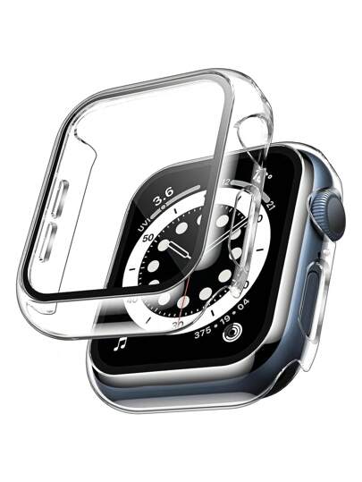 2个透明时尚休闲PC材质智能手表表壳，二合一超薄钢化玻璃屏幕保护膜，适用于38/40/41/42/44/45/46/49mm表带，兼容Series Ultra/SE/11/10/9/8/7/6/5/4/3/2/1系列，智能手表配件