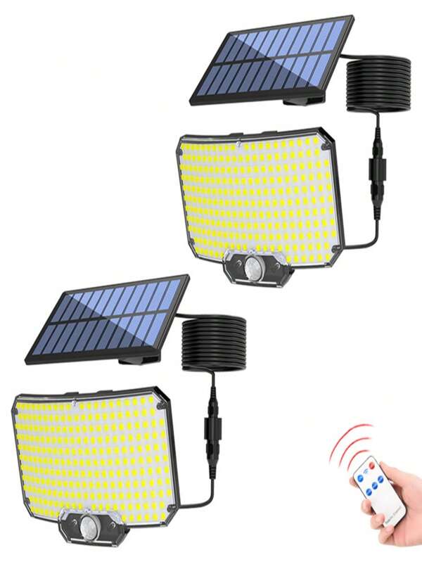 1pc 234LED Solar Lights For Outdoor With Motion Sensor, Solar Spotlight With Remote Control, 3 Modes Solar Flood Light With Extension Cord For Patio, Porch, Camping And Backyard