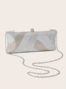 Long Form Glitter Bling,Shiny Glamorous,Elegant,Exquisite Rhinestone Decor Box Bag Glamorous Handbag,Evening Bag For Party Girl,Woman,For Female Perfect For Party,Wedding,Prom,Dinner/Banquet,Best Gift For Women, Perfect For Party Wedding Prom Dinner/Banquet, Matching With Holiday Party Dress Evening Dress & Sequin Dress - Silver - View 6