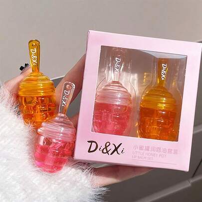 Little Honey Jar 唇油套装，不粘腻光泽润唇膏唇部护理，水果味唇油，适用于干燥嘴唇保湿补水滋养（桃子和蜂蜜）