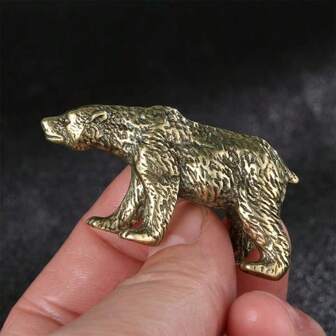 1pc Brass Polar Bear Desk Decoration, Creative Copper Sculpture, Unique Design Office Accessory, Affordable