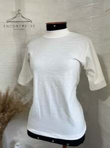 High-Neck Cotton Tshirts Inspired By Zaara Basic Plain T-Shirt Casual Stripped Women's Blouse T-Shirt 100% Cotton Tee Fashion Summer 2024 - 離開 - 查看 6