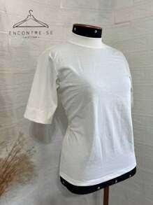 High-Neck Cotton Tshirts Inspired By Zaara Basic Plain T-Shirt Casual Stripped Women's Blouse T-Shirt 100% Cotton Tee Fashion Summer 2024 - 離開 - 查看 4
