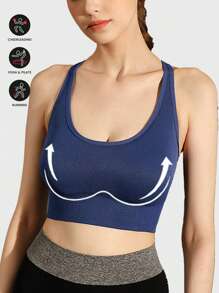 Seamless Cross Back Sports For Workout Shockproof Push Up Bra Padded Sexy Lingerie Women Underwear Sports Vest Bras With Pad Push Up Tops Bralette For Yoga Gym Sportswear Gym Clothes Women Workout Tops Sports Bra For Workout