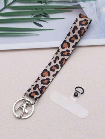 1 件装咖啡色豹纹腕带手机挂绳，适用于身份证徽章夹和钥匙，配有手机隔层，可爱的涤纶材料腕带挂绳，适用于信用卡、通行证、手机吊饰配件，配有金属钥匙圈，是送给老师、学生、工作人员的绝佳礼物