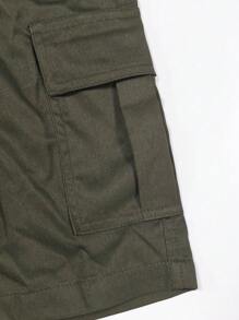 2pcs Tween Boy Teens American Flag Independence Day Elements Printed Short Sleeve T-Shirt And Multi-Pocket Work Shorts, Spring And Summer - Green - View 5