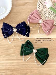 1pc Girls Fashion Crystal & Pearl Butterfly Decorated Barrette, Without Card Packaging - Dark Green - View 4