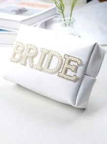1 pièce Sac de maquillage étanche de mariée, organisateur de toilette pour femmes, sac cosmétique de voyage grande capacité, élégant pour la rentrée scolaire