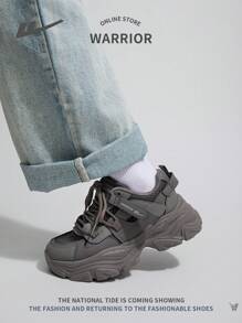 Women's Thick Sole Casual Chunky Sneakers, Lace-Up, Outdoor Running Comfortable Non-Slip Durable 2024 New Shoes - Olive Green - View 6