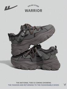 Women's Thick Sole Casual Chunky Sneakers, Lace-Up, Outdoor Running Comfortable Non-Slip Durable 2024 New Shoes - Olive Green - View 3