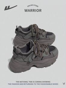 Women's Thick Sole Casual Chunky Sneakers, Lace-Up, Outdoor Running Comfortable Non-Slip Durable 2024 New Shoes - Olive Green - View 5