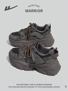 Women's Thick Sole Casual Chunky Sneakers, Lace-Up, Outdoor Running Comfortable Non-Slip Durable 2024 New Shoes - Olive Green - View 2