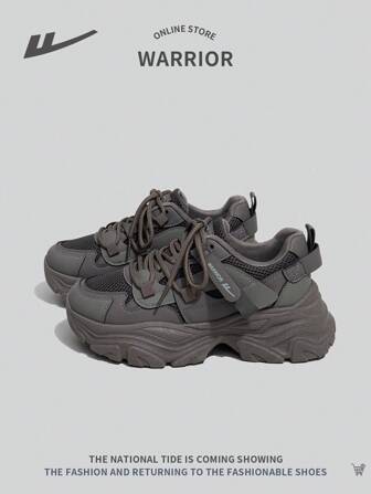 WARRIOR 女式运动厚底增高休闲厚底运动鞋，系带户外跑步舒适防滑百搭防尘2025新款鞋