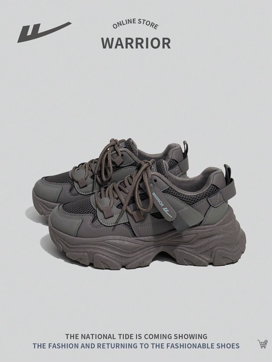 Women's Thick Sole Casual Chunky Sneakers, Lace-Up, Outdoor Running Comfortable Non-Slip Durable 2024 New Shoes - Olive Green - View 1