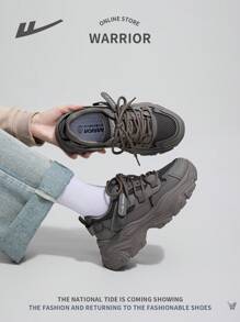 Women's Thick Sole Casual Chunky Sneakers, Lace-Up, Outdoor Running Comfortable Non-Slip Durable 2024 New Shoes - Olive Green - View 8