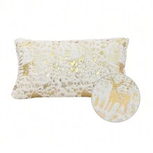 1 vỏ gối trang trí in lá vàng Giáng sinh (không bao gồm ruột gối), hình vuông dùng để trang trí ngày lễ - Nhiều màu - Xem 24