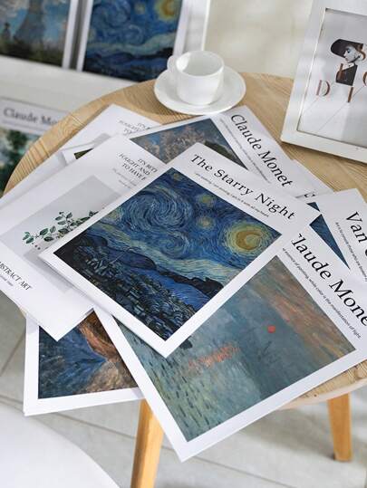 1Pc World Famous Paintings Magazine, Van Gogh Magazine,Ins Style English Magazine Books, Food, Cosmetics Photo Props, Live Background Props, Decorative Background, Decorative Magazines Gifts Birthday Graduation