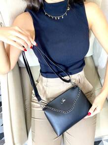 Bolsa Pequena Feminina Transversal Linda Immateriale - Preto - Visão 5