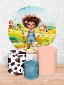 Kit 5 Decorative Covers Round Panel + Trio Cylinder Covers + Sublimated Rectangular Panel Cover Party And Birthday Decoration Theme Farmer Peasant Girl Field Flowers - 套件5件4598 - 查看 3