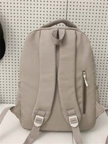 Multi-Functional Solid Color Campus Backpack, Large Capacity Minimalist Multi-Compartment Travel Backpack, Practical Schoolbag, Waterproof Fashion Business Casual Laptop Bag, Tready Backpack, Schoolbag, Campus Bag, College Essential - Light Grey - View 2