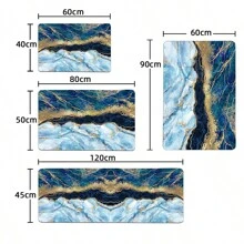 1pc Soft Plush Surface Anti-Fatigue Mat, Modern Luxury Blue Marble Pattern Rug, Comfortable For Bathroom, Kitchen, Entryway, Hallway - Blue - View 3