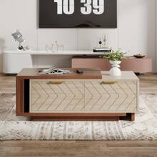 LITTLE TREE 2-Drawer Coffee Table With, Extendable Center Table With Sliding Tabletop, Wooden Rectangle Cocktail Table Multi-Functional Hidden Storage For Living Room, Walnut & Oak - Quả óc chó & gỗ sồi - Xem 2