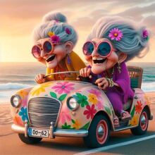 5D Round Diamond Painting Kit For Adults - Fun Grandmothers Driving Car Full Drill Diamond Art - Multicolor - View 1