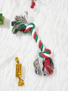 1 件随机发货圣诞主题宠物咀嚼玩具，圣诞绳索玩具，耐用咀嚼带绳子清洁牙齿，宠物圣诞礼物 - 彩色 - 查看 7