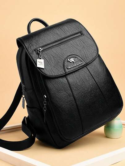 High-Quality Soft Leather Women's Backpack, Solid Color Minimalist Shoulder Bag, Fashionable Retro Large Capacity Women's Bookbag