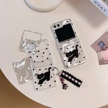 Water Ripple Polka Dot Black Cat Foldable Phone Case With Chain Strap, Compatible With Samsung Galaxy Z Flip3 5G/Galaxy Z Flip 4 5G/Galaxy Z Flip 5 5G/Galaxy Z Flip 6 5G, Elegant Design For Women - Multicolor - View 2