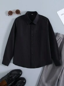 Boys And Teenagers Black Long Sleeve Formal Shirt, Classic Dress Shirt For School Opening, Graduation, Performance, Party, Holiday
