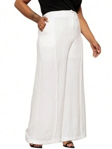 Plus Size Pantalona Pants With Button - Blanco - Ver 1