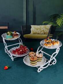 1 件双层塑料甜点展示架，水果茶歇蛋糕甜点服务托盘，适用于家庭婚礼节日生日茶会、派对用品、家庭储物托盘、厨房、圣诞礼物