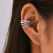 1pc Fashionable Line Design Cubic Zirconia No Piercing Ear Cuff Earcuff For Women Daily Wear - Silver - View 4