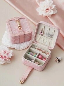 CASEGRACE 1pc High-Quality French Floral Print Leather Jewelry Box In PINK/Blue, Adorned With A Metal Lock Clasp. Jewelry Travel Case For Pearls Rings, Earrings, Necklaces, Bracelets, Other Jewelry Items- Jewelry Organizer For Women And Girls . With Its Gentle Colors, It Is Perfect For Organizing Wedding Accessories, Serving As Wedding Decor And Bridesmaid Gift. Christmas Gifts For Girlfriends, Etc. A Top Choice For Home Decor, Party Decorations, And Birthday Embellishments. Back To School