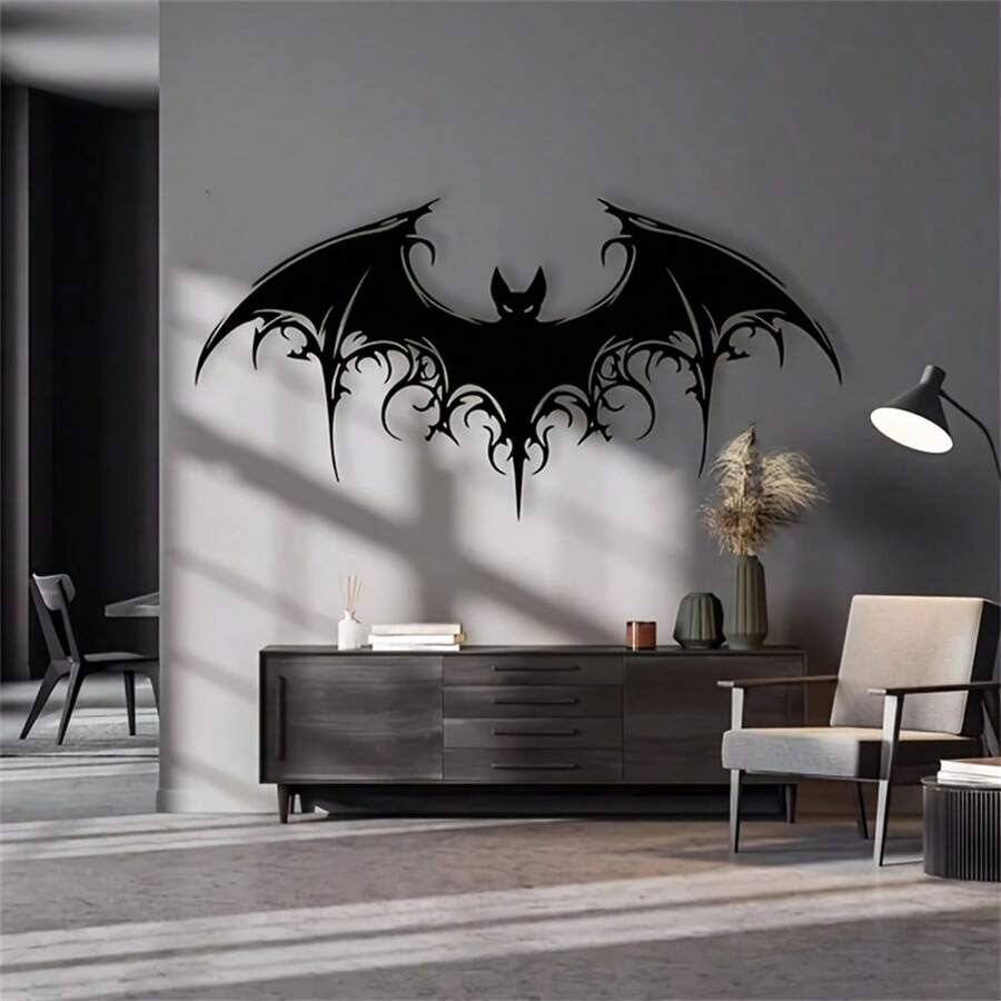 POSIGLOWTH Giant Majestic Bat Metal Wall Art - Victorian Gothic Halloween Decor, Scary Room Accent, 15.74"X7.85", Easy Hang 1PC,Home Decor ,Room Decor,Wall Decor Gifts Birthday Graduation