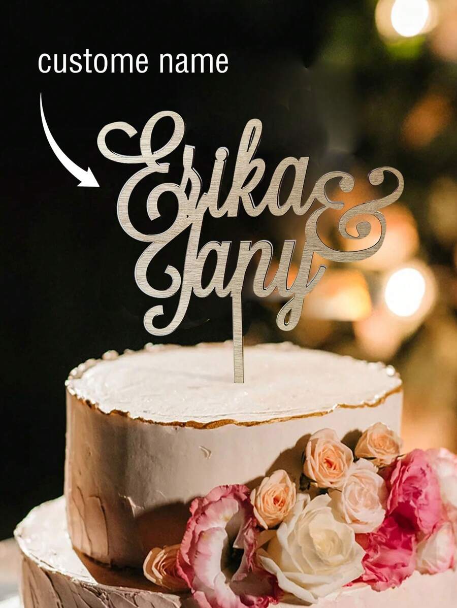 Personalized Wedding Cake Topper Custom Name Rustic Anniversary Mr And Mrs Party Cake Topper Decoration 1pc Waterproof,Ornamental Exquisite,Stylish,Fashionable,Vintage Custom,Personalized,Unique Ideal Gifts For Him Her,Boyfriend,Girlfriend,Dad,Mom,Family,Friends,Pets For Anniversaries,For Valentine's Day,For Mother's Day,For Birthdays,For Children's Day,For Father's Day,For Graduation,For Weddings,For Housewarming Dining Room,Living Room,Bedroom,Tea Room,Home,Wedding Essentials,Customized Wedding Tableware,Warm Ambience - Multicolor - View 1