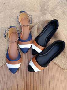 KIT 2 Pairs Salome Sandals Flat Pointed Toe Comfortable Elegant Casual Women's Black White Caramel Jeans Moda Gringa Promotion - 藏蓝色 - 查看 2