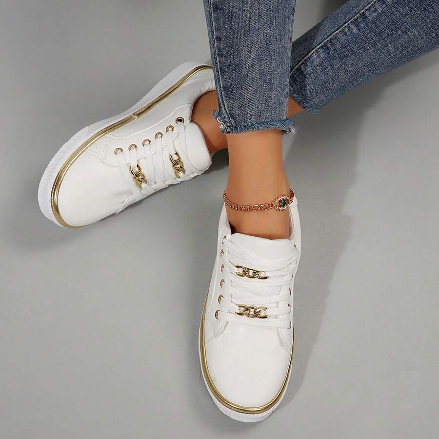 Comfy Women's Low Top Canvas Sneakers With Anti-Slip Sole For Casual Daily Wear - Round Toe Design - 白色 - 查看 1