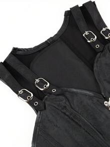 Gothic Steel Boned Corset, Vintage Punk Overbust Bodice Bustier For Women, Formal Party, Halloween Cosplay Costume - Black - View 6